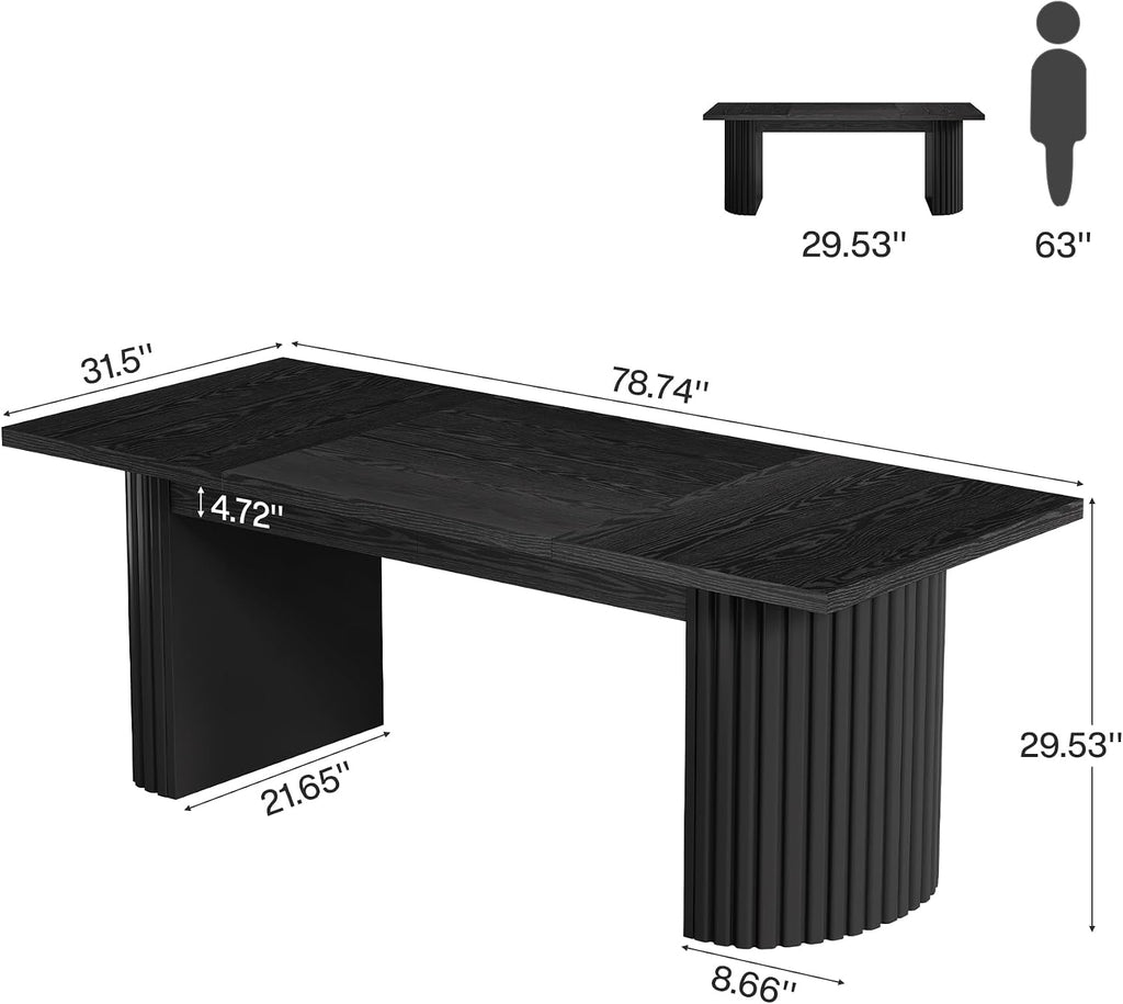 Tribesigns 78.7' Extra Long Dining Table for 6-8 People, Large Farmhouse Kitchen Table with Wooden Tabletop, Rustic Style Rectangular Dinner Table for Dining Room, Kitchen, Living Room, Black