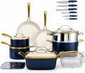 Gotham Steel 20pcs Pots and Pans Set Non Stick Ceramic Cookware Set with Deep Frying Pan Set & 6pc Knife Set, Improved Ti-Cerama Coating Made without PFOA PFOS Lasts 2x Longer, Oven & Dishwasher Safe