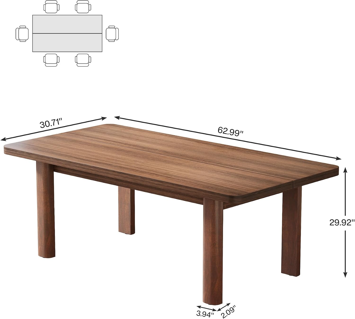 Tribesigns Farmhouse Wood Dining Table for 4-6 People, 63' Large Rectangle Kitchen Table, Dinner Table Kitchen & Dining Room Furniture with with Solid Wood Legs