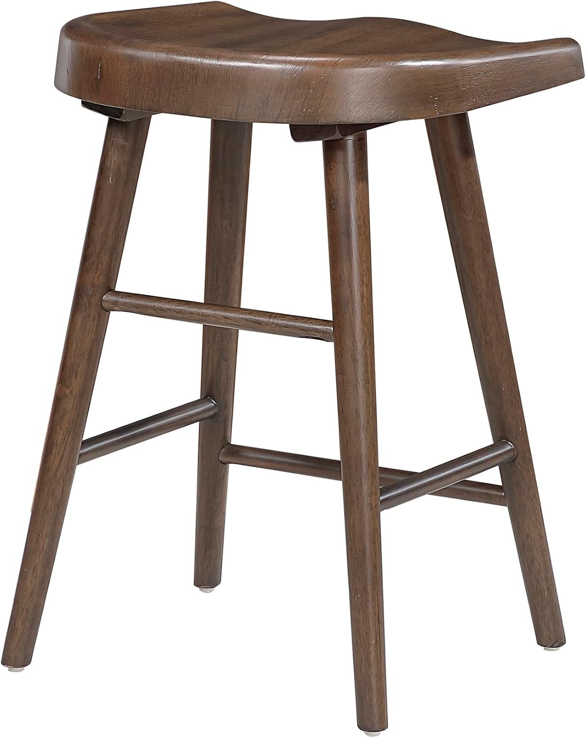 Lexicon Counter Height Stools Set of 2, Sturdy Acacia Wood Frame Saddle Seat Bar Chairs, Rustic Backless Kitchen Island Seating for Dining Room, Home Bar, Breakfast Nook, Brown