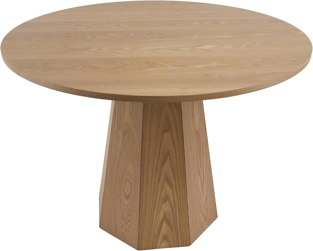 BESTANO 39' Round Solid Wood Dining Table for 4-5 People, Modern Pedestal Dining Kitchen Table, Farmhouse Small Wood Dining Table for Kitchen Easy Assemble, Saving Space, Brown
