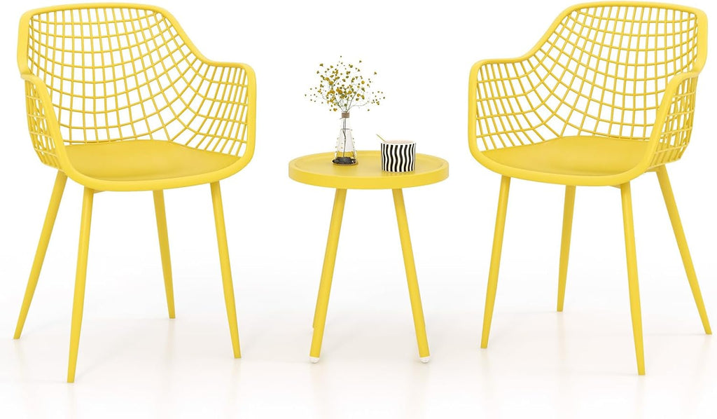 Tangkula 3 Piece Patio Bistro Set, All Weather Heavy Duty Table and Chairs Set of 2 with Widen Seats, Outdoor Furniture Set for Porch, Balcony, Backyard (Yellow)