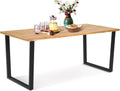 HAPPYGRILL Acacia Wood Dining Table for 6, Outdoor Patio Table with Metal Frame and 2 inch Umbrella Hole, 69 x 32 inch Rectangular Outdoor Table for Porch Balcony Garden