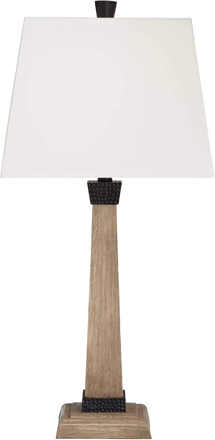John Timberland Buchan 29 1/2' Tall Pedestal Farmhouse Rustic Country Cottage End Table Lamps Set of 2 Brown Wood Finish Oatmeal Shade Living Room Bedroom Bedside Nightstand House Office Home