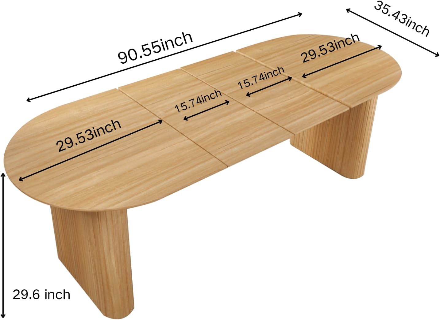 90.55' Oval Extensible Dining Table for 4 to 6,MDF Table Top Kitchen Table,Oak