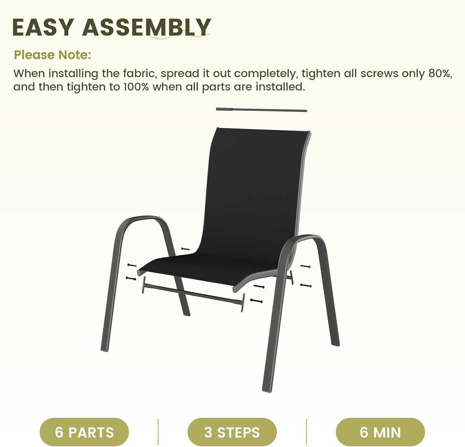 UDPATIO Patio Chairs Set of 6, Stackable Outdoor Dining Chairs with High Back, Breathable Textilene Fabric Outdoor Chair All Weather, 350LBS Capacity for Garden, Backyard (Black)