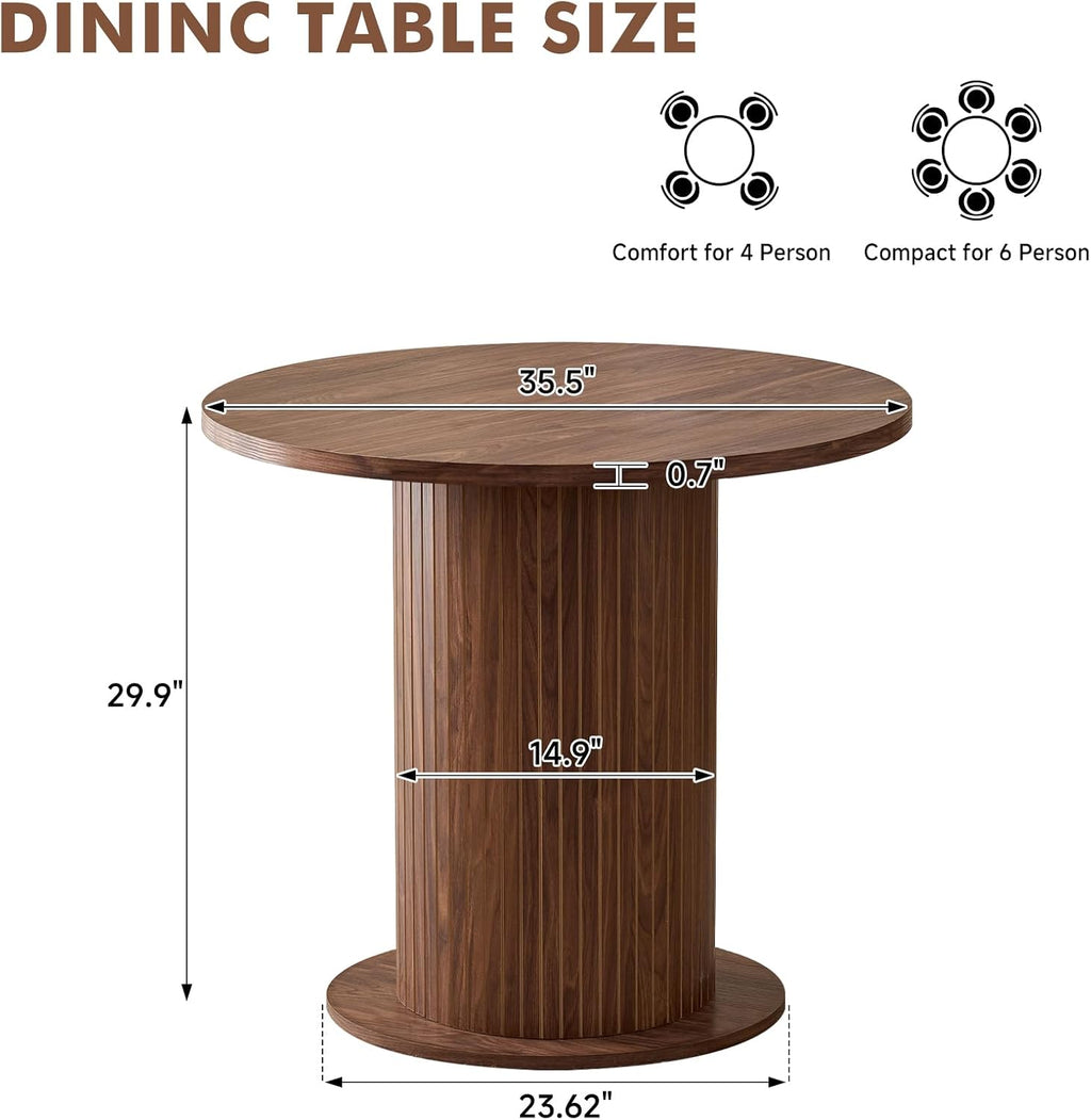 35.5' Round Dining Table for 2, Modern Small Pedestal Kitchen Table, Space Saving, for Apartment Dining Living Room