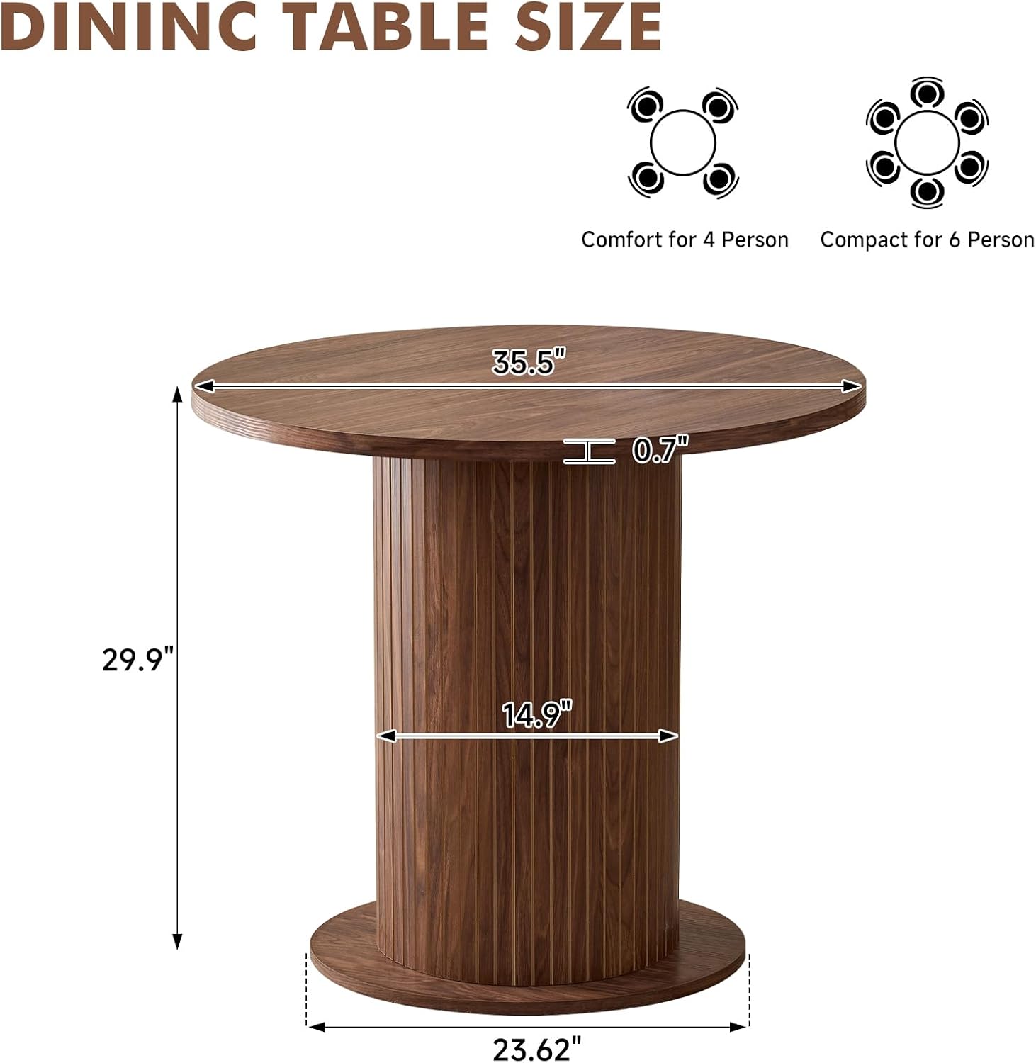 35.5' Round Dining Table for 2, Modern Small Pedestal Kitchen Table, Space Saving, for Apartment Dining Living Room