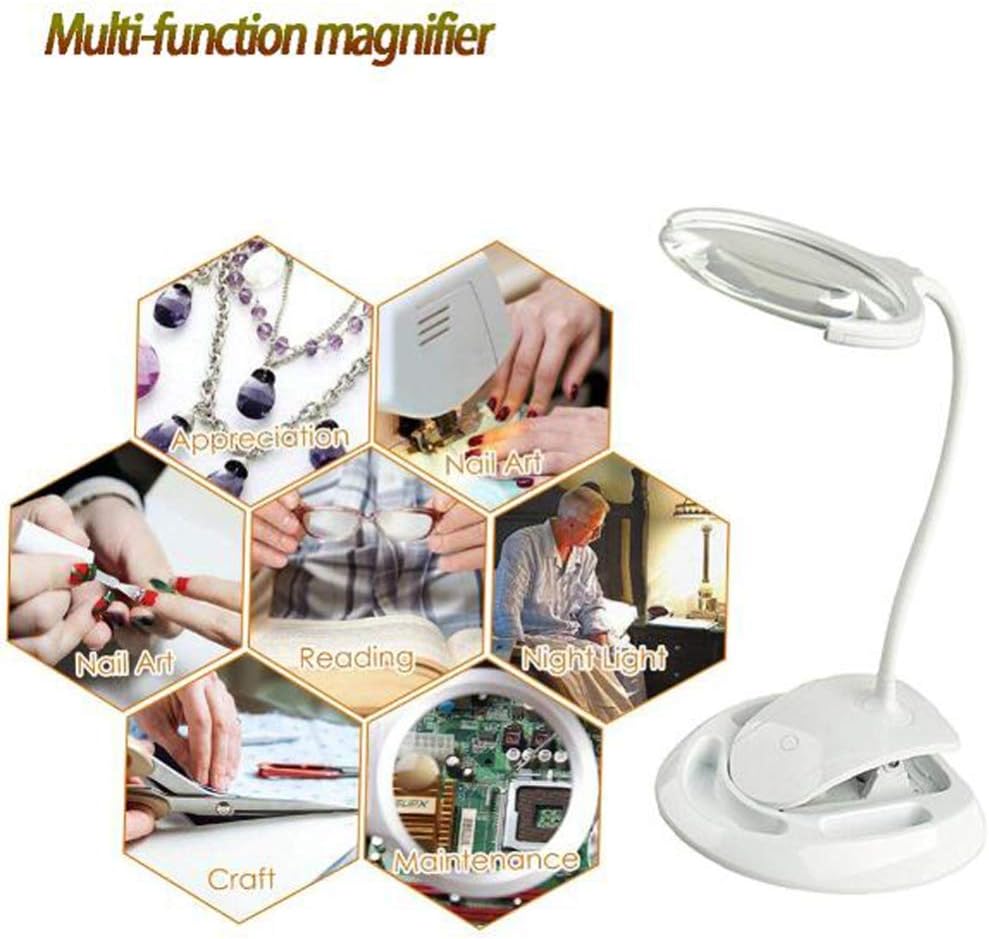 Magnifying Glass Magnifying Magnifier Glass 8X/ 3X with Light on Stand Clamp Arm Hands Free Illuminated Glass Table Desk Lamp Stand Clip on for Reading Hobbies/A Gift of Love Efficency