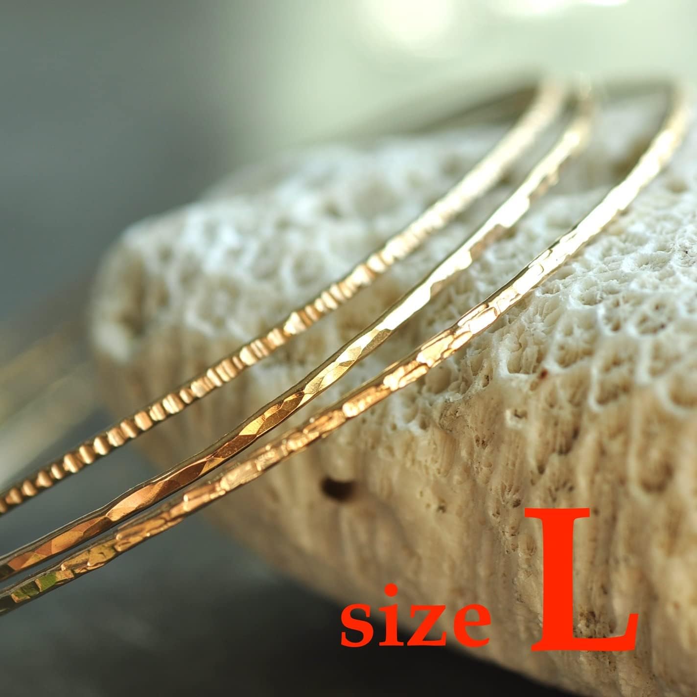 14k gold filled Bangles hammered slip on set of 3 textures, Mu-Yin Jewelry Handmade in USA