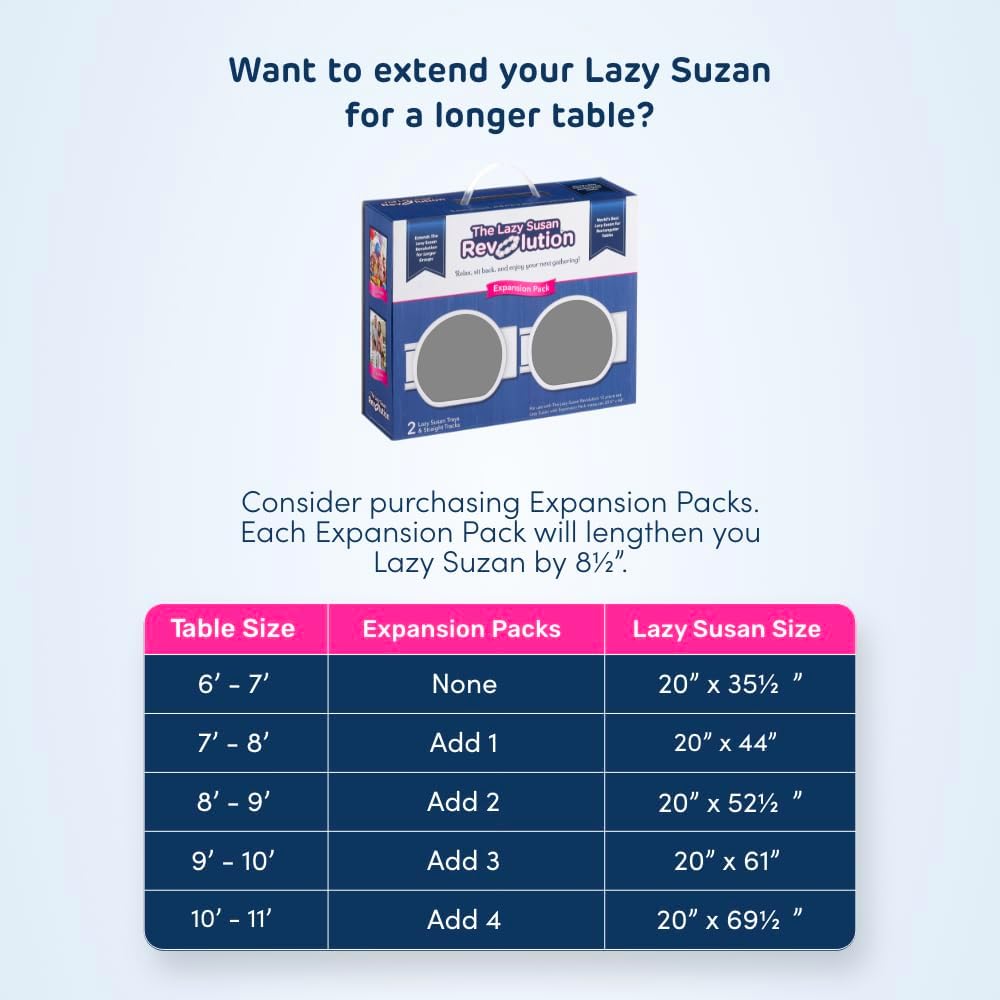 Light Gray- The Lazy Susan Revolution - The First Patented Lazy Susan Turntable Expandable for Rectangular & Oblong Tables - Kitchen & Dining Tables - Great Gift! Parties & Gatherings