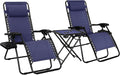 Amazon Basics Outdoor Adjustable Zero Gravity Folding Reclining Lounge Chair with Cup Holder, Headrest Pillow, Detachable Side Table, Weather Resistant, Set of 2, Blue