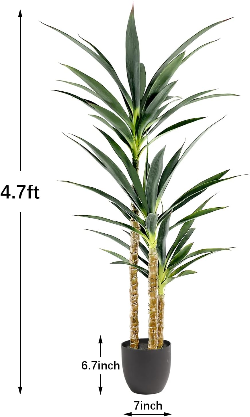 Waoops Artificial Tree 4.7Ft Faux Agave Plant with 3 Heads in Plastic Pot Fake Tree for Home Decor Indoor or Outdoor Office Decoration Housewarming Gift (4.7 Feet-2 Pack)