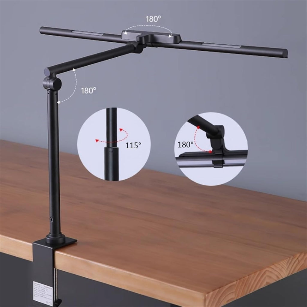 Eye protection desk lamp for office study LED Desk Lamp with Clamp, Double Head Eye Protection Desk Lamp with Auto Shut-Off Timer, 5 Color Modes & Stepless Dimming, for Reading Study Workbench Office