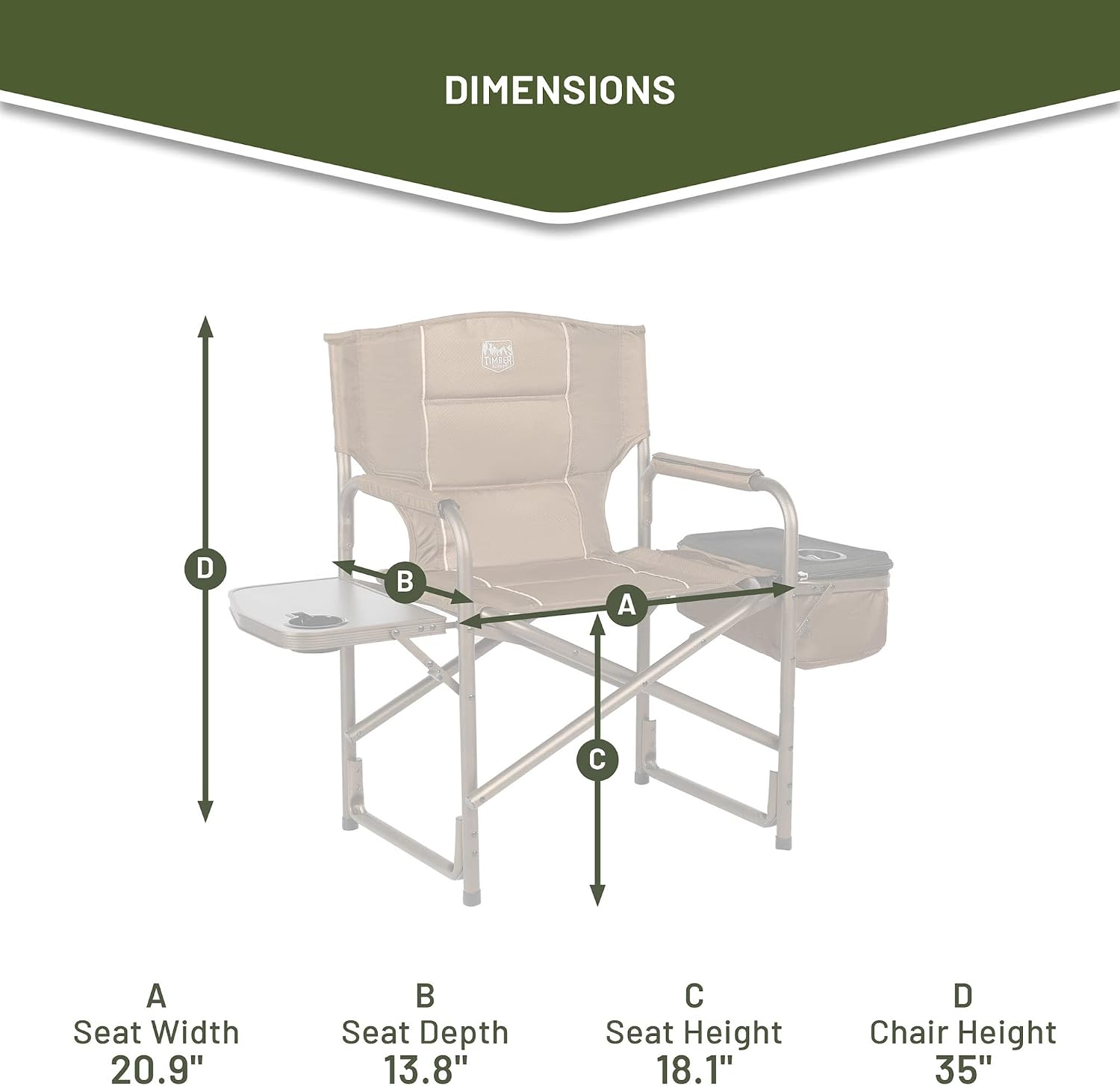 TIMBER RIDGE Folding Camping Chair with Cooler Bag, Director Chair Foldable with Side Table for Adults, Camp Chairs for Outdoor, Lawn, Sports, Fishing, Heavy Duty Supports 300lbs, Earth Brown