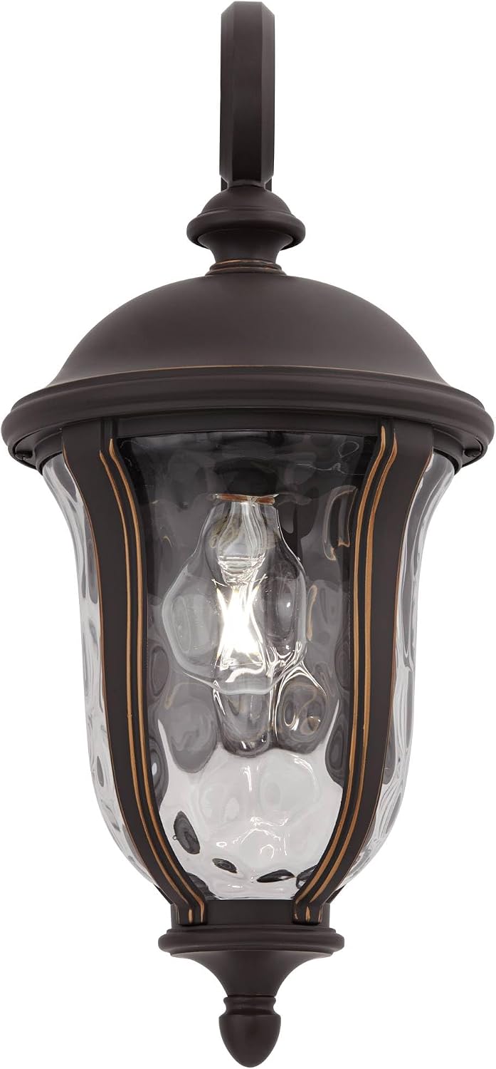 John Timberland Park Sienna Rustic Vintage Outdoor Wall Light Fixtures Set of 2 Bronze Metal 16 3/4' Clear Hammered Glass Panels for Post Exterior Barn Deck House Porch Yard Patio Garage Garden