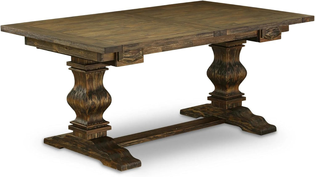 East West Furniture LAAS9-07-T25 9 Piece Table Set Consists A Wood Dining Table and 8 Black Textured Polyester Fabric Parson Dining Chairs, Distressed Jacobean