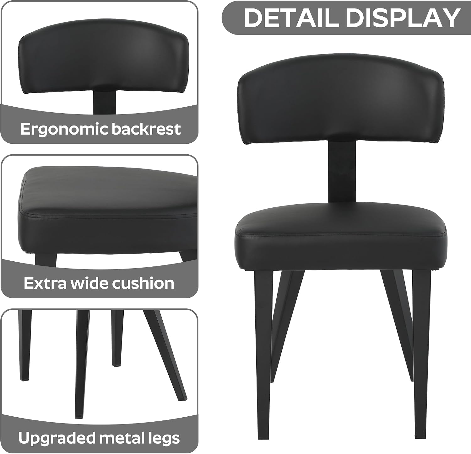 Small Dining Table Set for 2, 36' Round Kitchen Table with 2 PU Leather Dining Chairs, Tempered Glass Top with Metal Legs(All Black)