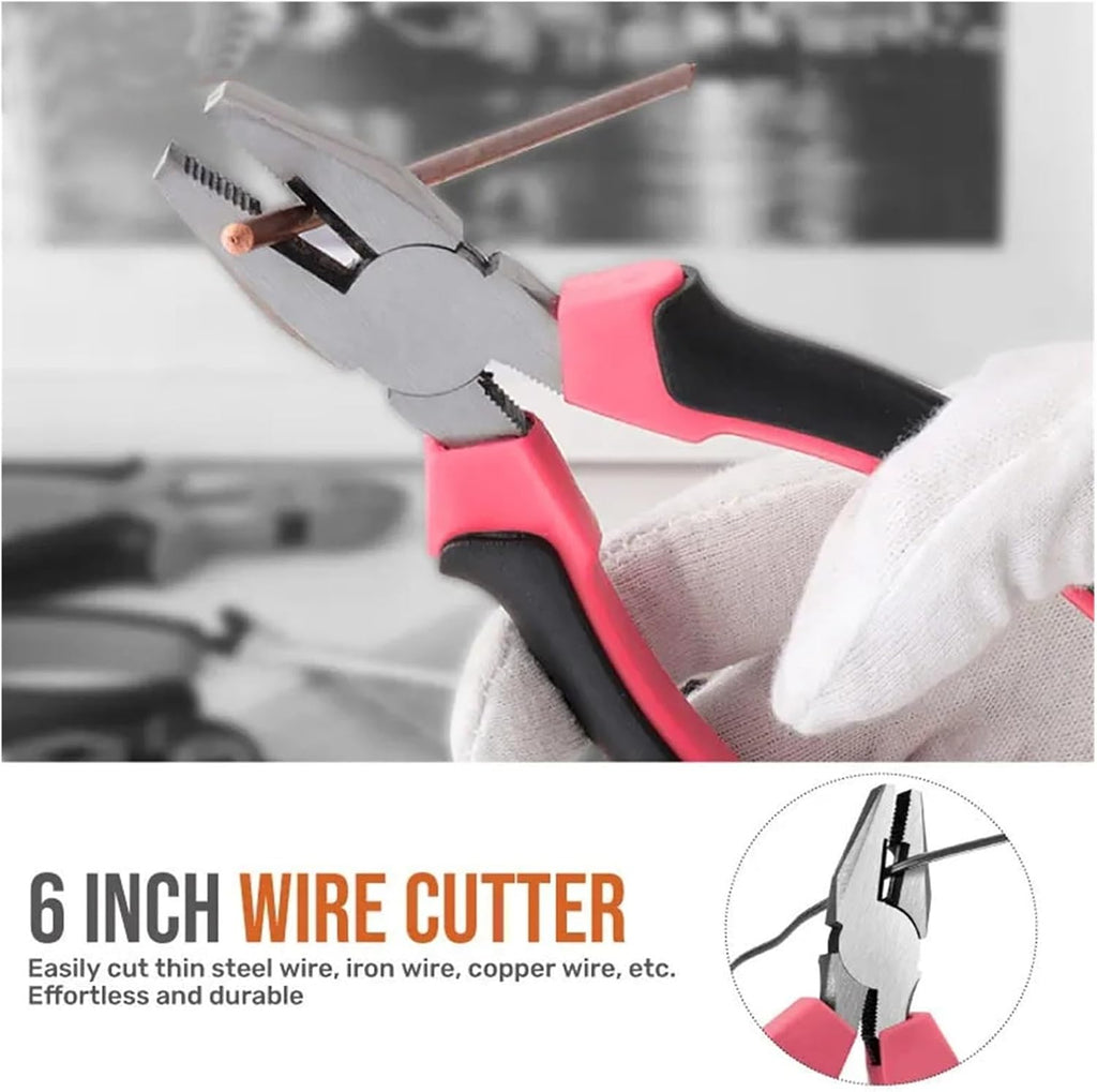 24 In 1 Multifunctional Home Repair Hand Tool Set Pliers Tape Measure Hammer Wrench Screwdriver Pink Hardware With Toolbox(24pcs yellow)