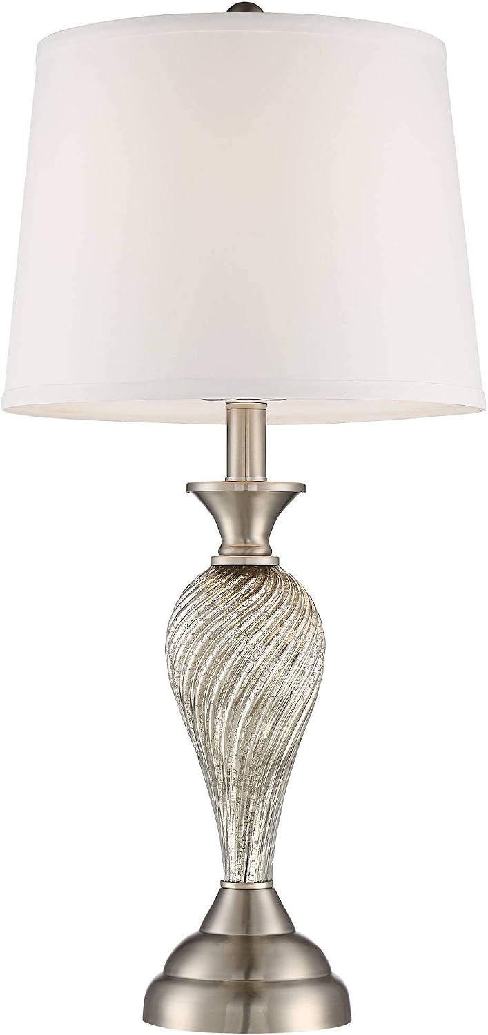 Regency Hill Arden 25' High Modern 3-Way Table Lamps Set of 2 with Dimmers Silver Brushed Nickel Finish Mercury Glass White Shade Living Room Bedroom Bedside Nightstand House Office
