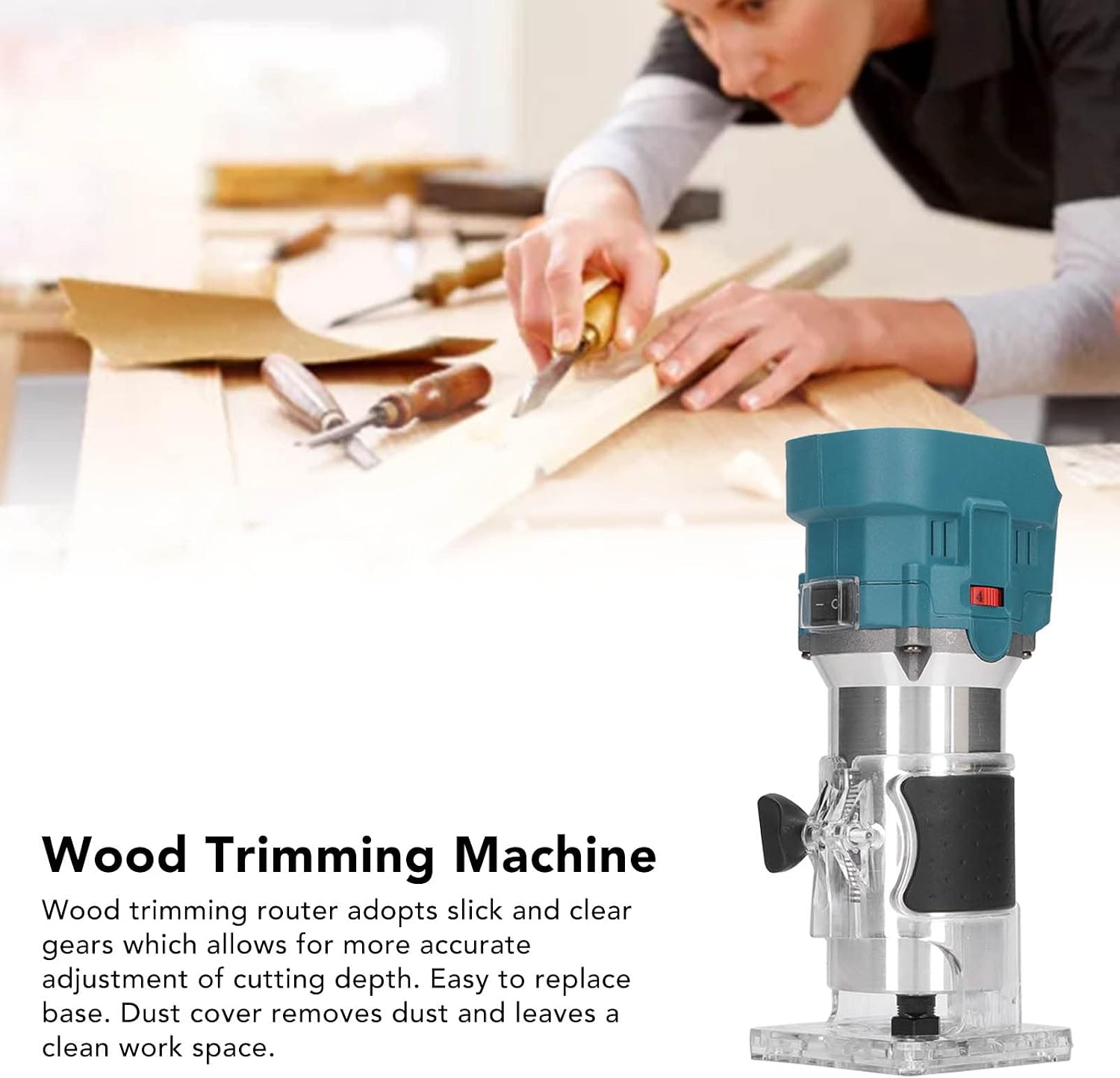 Brilluxa Trim Router, Cordless Palm Router Trimmer with Brushless Motor, 18V Lithium-Ion Wood Router for Edge Trimming, Laminate Router for Grooving and Woodworking Jobs