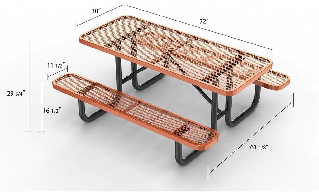 Heavy Duty 6' Rectangular Picnic Table, Expanded Metal (72' Long) (Brown)