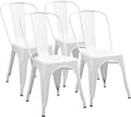 Furmax Metal Dining Chair Indoor Outdoor Use Stackable Classic Trattoria Chair Chic Dining Bistro Cafe Side Metal Chairs Set of 4 (Ivory White)