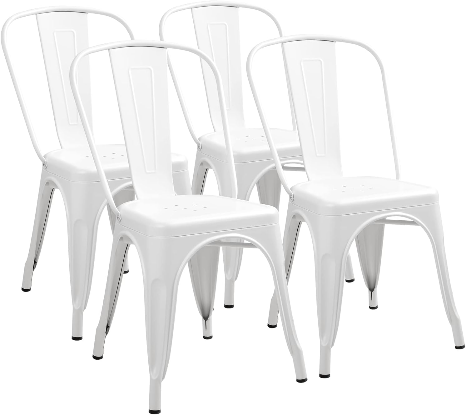 Furmax Metal Dining Chair Indoor Outdoor Use Stackable Classic Trattoria Chair Chic Dining Bistro Cafe Side Metal Chairs Set of 4 (Ivory White)