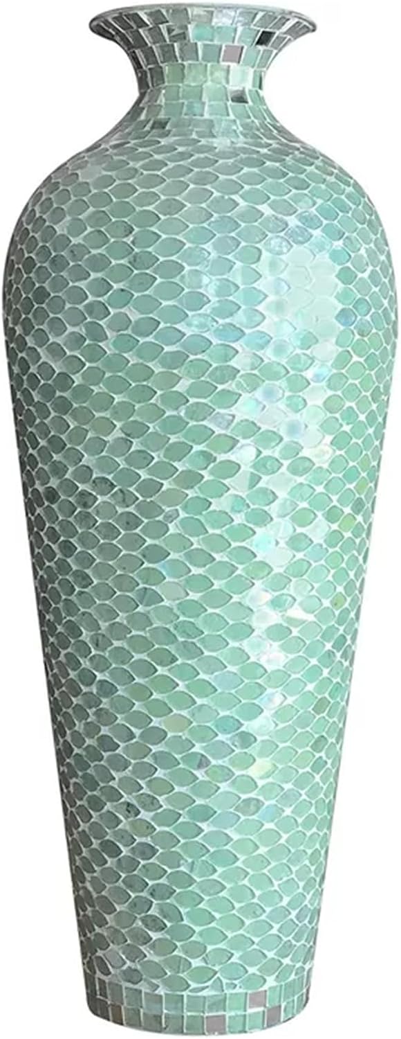 20' Mint Green Iron Mosaic Floor Vase – Tall, Handmade Decorative with Geometric Pattern for Centerpieces, Home Décor, Living Room, Bedroom, Tabletop