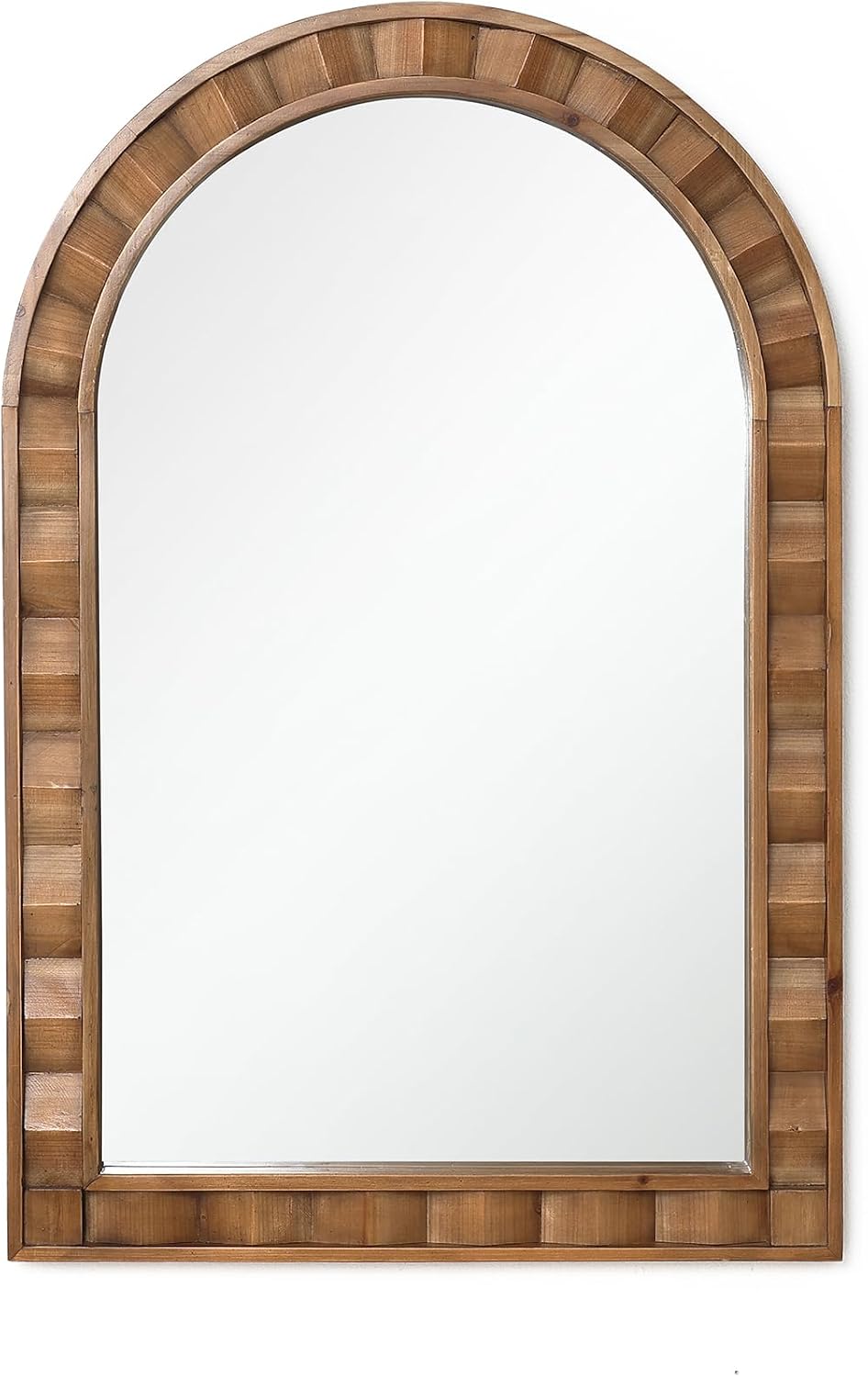 LuxenHome Arched Wall Mirror, 30.4'x18.5' Solid Wood Framed Rustic Farmhouse Decorative Wooden Mirrors, Wall Mounted Hanging Accent Entryway Mirror for Bathroom, Living Room, Bedroom Home Decor