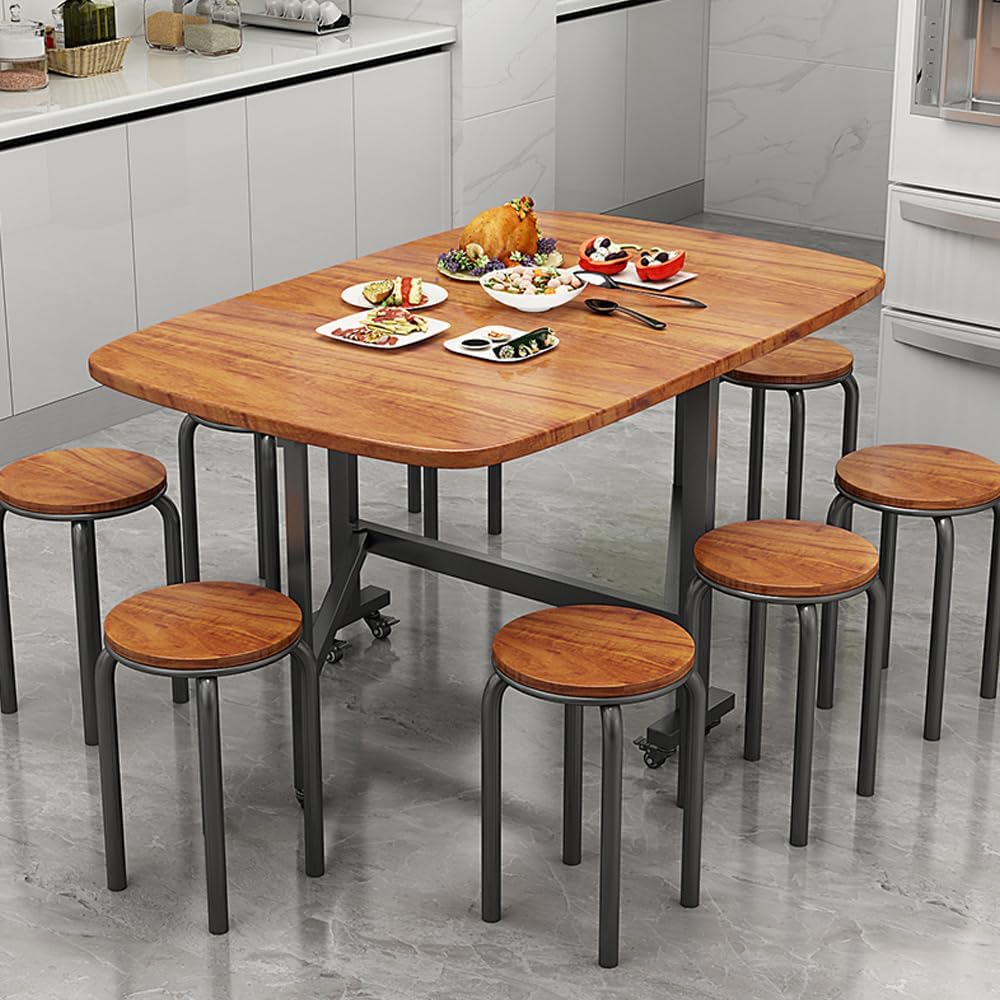 Multifunction Table Drop Leaf Dining Table - 47' Wooden Foldable Kitchen Table with 6 Wheels (Brown)