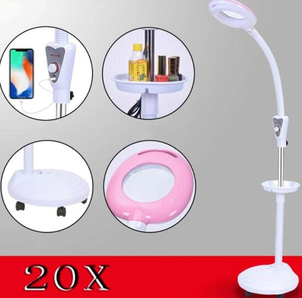 Magnifying Magnifier Lamp 360° Rotatable Floor Standing Magnifying Lamp with 20X Magnifying Glass Light Salon Spa Beauty Tattoo,Pink (Color : A) (A)