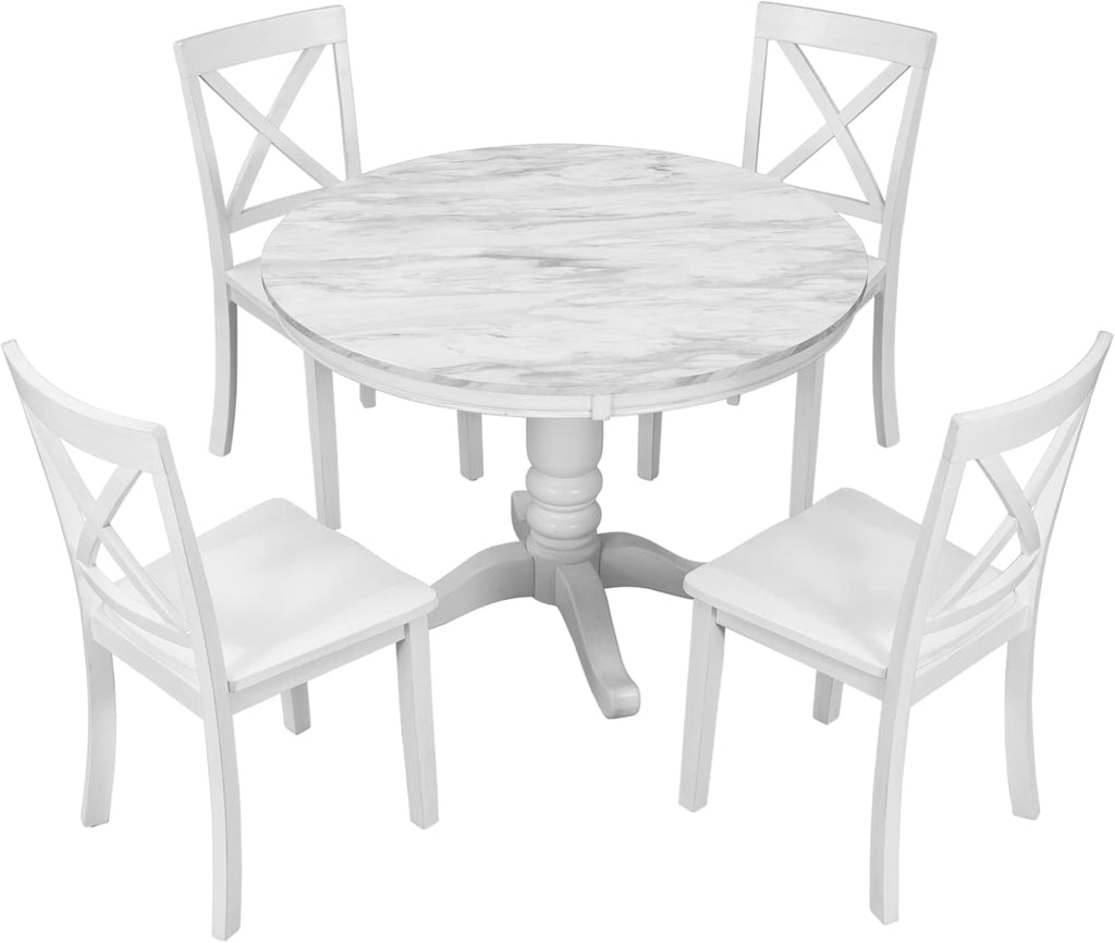 Harper & Bright Designs Dining Table Set - 5 Piece Round Dining Set with 4 Chairs Wood Dining Table Set