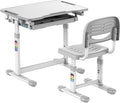 Mount-It! Kids Desk and Chair Set Height Adjustable up to 30' Ergonomic for School - Table and Chairs for Student 26' x 18' Tabletop with Pencil Drawer, 3-10 Age Children, Grey