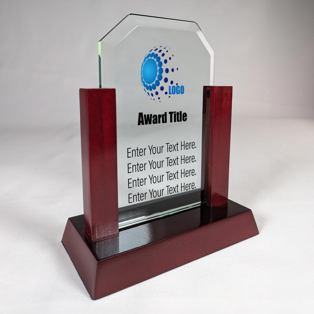 Personalized Jade Acrylic Award- Recognition Award for Employee of the Month, Employee Appreciation, Thank You Gifts, Work Gifts, Custom Trophies for Men (Gateway Jade Clip Corner Glass Award with Rosewood Finish Base)