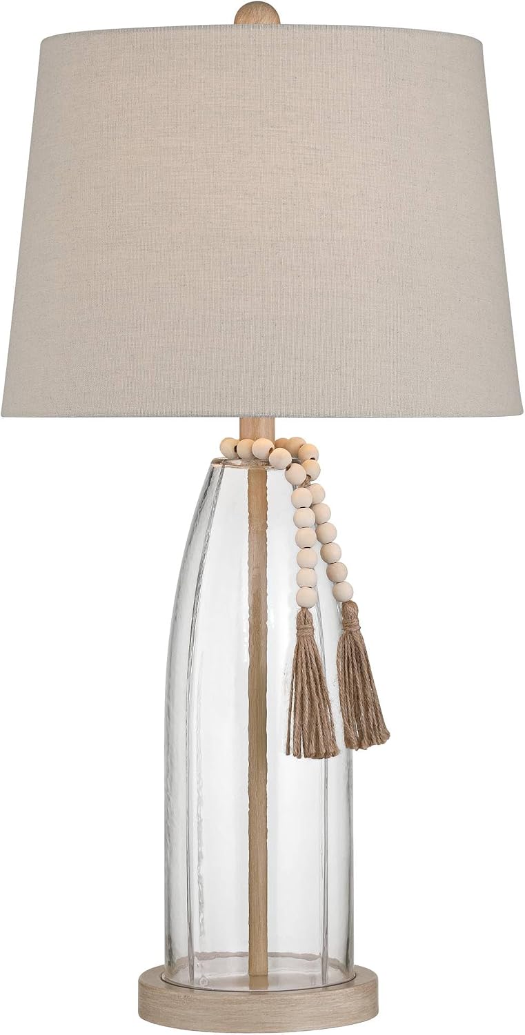 360 Lighting Tibet 27' Tall Modern Coastal 3-Way Table Lamps Set of 2 Clear Glass Fabric White Shade Living Room Bedroom Bedside Nightstand House Office Home Reading Kitchen Entryway Console Family