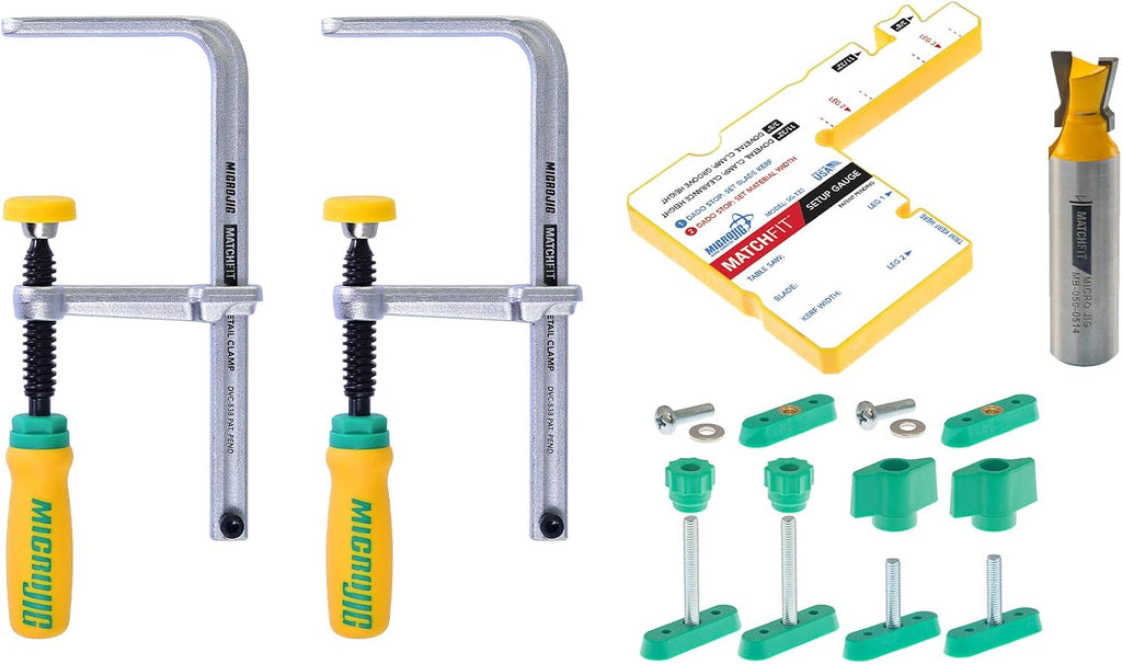 MICROJIG Matchfit Dovetail Clamp Pro Router Bit Kit, 1/2-inch Shank 14-Degree, Woodworking Track System Routing Tools, (DVC-1177K2)