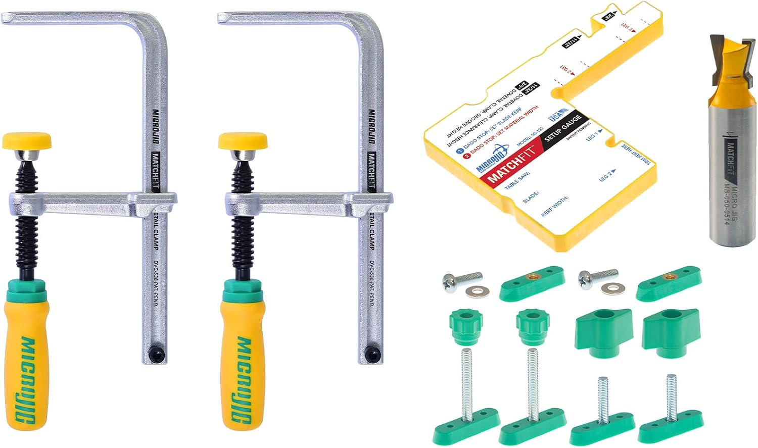 MICROJIG Matchfit Dovetail Clamp Pro Router Bit Kit, 1/2-inch Shank 14-Degree, Woodworking Track System Routing Tools, (DVC-1177K2)