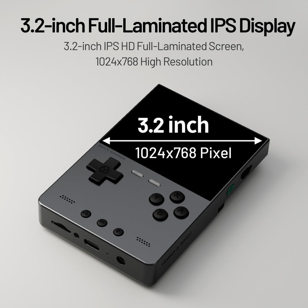 TRIMUI Brick Hammer Retro Handheld Game Console – Metal CNC Aluminum Alloy Body, 3.2' IPS Screen, 8GB Storage, Expandable to 1TB, Built-in 3000mAh Battery