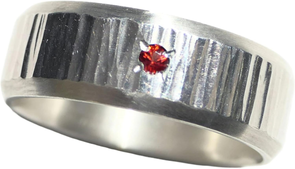 Hammered Sterling Silver Gemstone Band: Flush Set Gemstone Wedding Ring