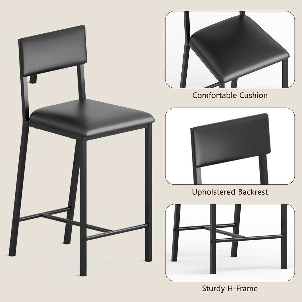 Dining Table Set for 2, Counter Height Table with 2 Upholstered Chairs and Storage Shelves, Bistro Table and Chair Set of 2, Kitchen Table Set for Small Space (Brown Table and 2 Upholstered Chairs)