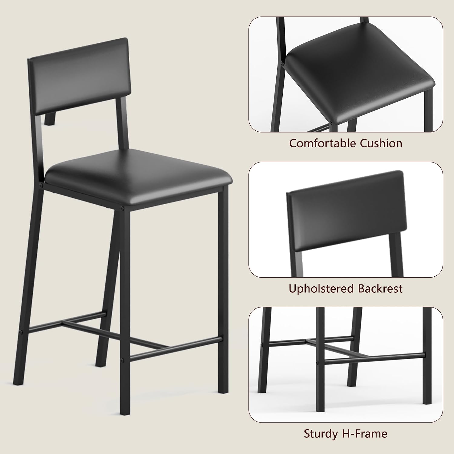 Dining Table Set for 2, Counter Height Table with 2 Upholstered Chairs and Storage Shelves, Bistro Table and Chair Set of 2, Kitchen Table Set for Small Space (Brown Table and 2 Upholstered Chairs)