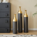 Floor Metal Decorated Vases Set of 3 for Gorgeous Home Decoration Large Glazed Metal Vases (Matte Black)