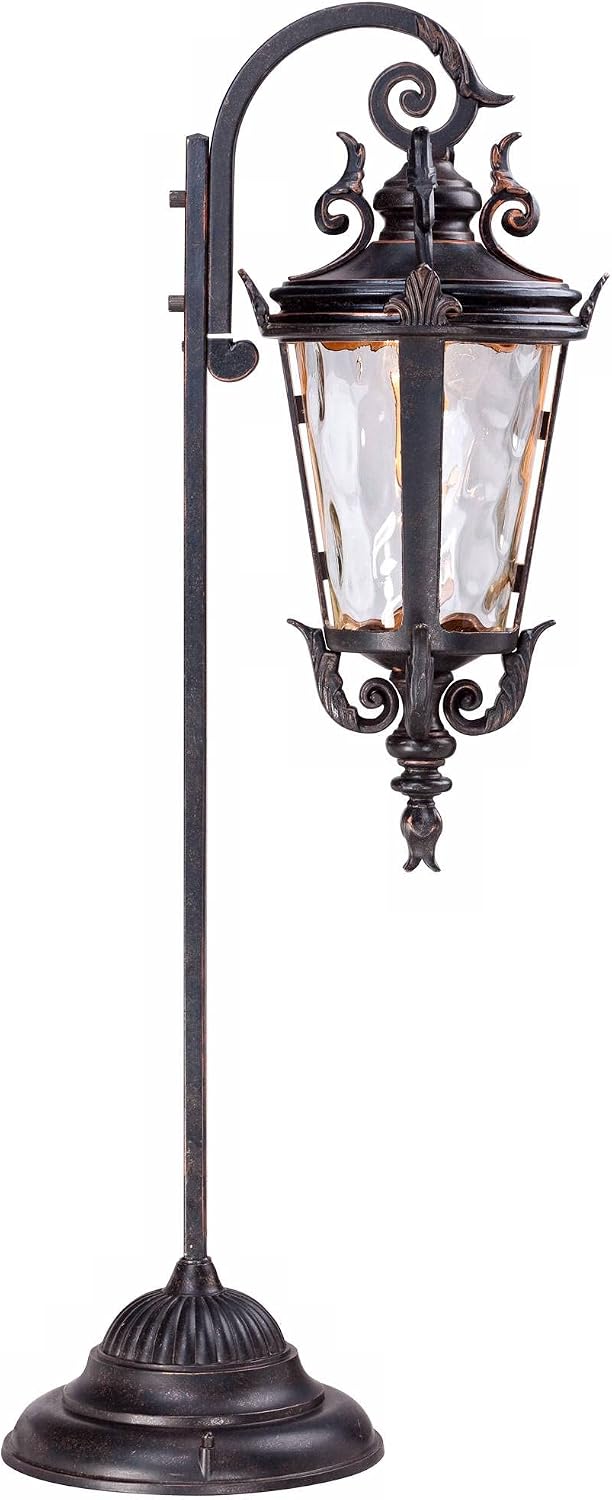 John Timberland Casa Marseille 35' High Traditional Outdoor Landscape Path Lights Porch House Exterior Outside Set of 2 LED Bulb Weatherproof Brown Bronze Finish Metal Clear Hammered Glass Shade