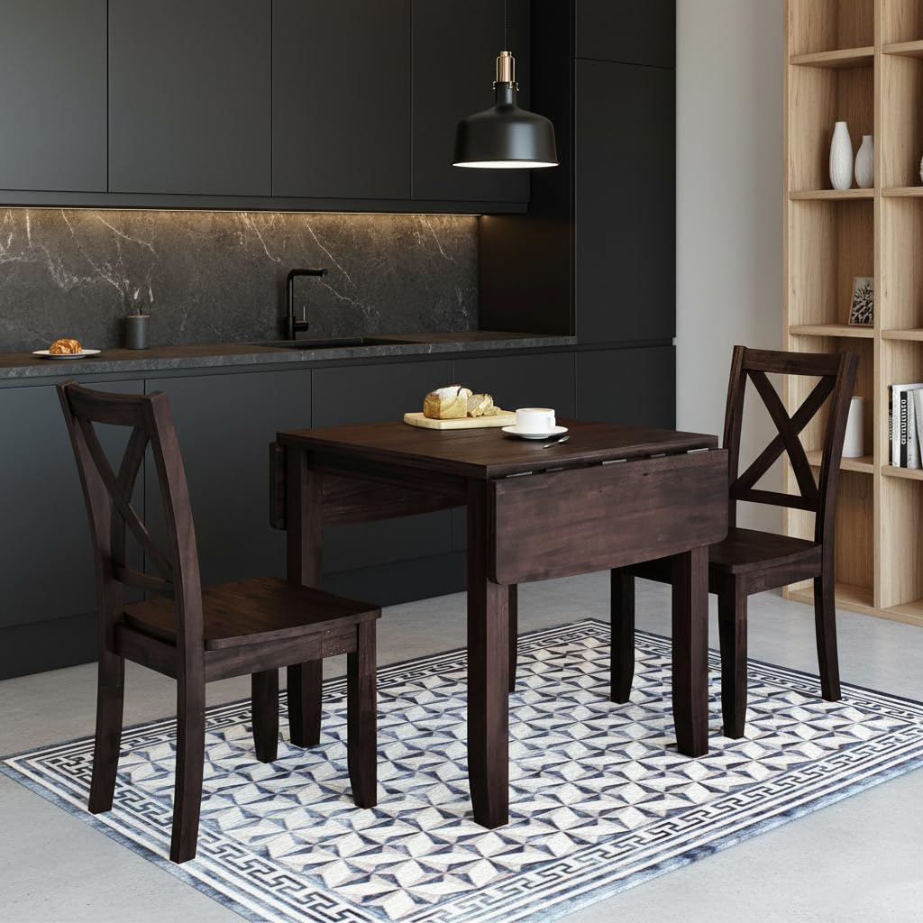 LUMISOL 3-Piece Drop Leaf Dining Table Set for 2, 3-Piece Extendable Bar Table Set with 2 Chairs for Small Spaces, Easy Assembly Home Furniture, Espresso