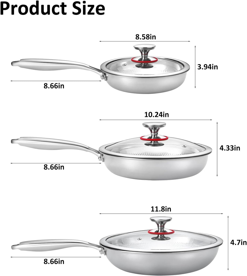 Lazycorner Titanium Non-stick Frying Pan Set, 8, 10, and 12 Inch | Hammered Nonstick Skillet, Titanium Coating & Scratch-Resistant, PFOA Free, Induction Compatible