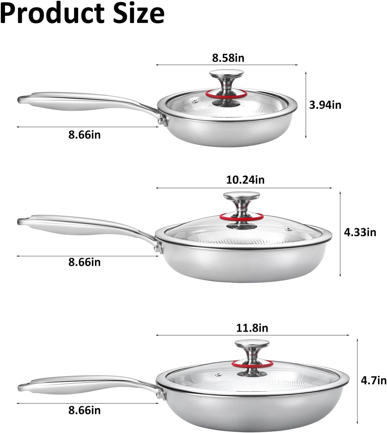 Lazycorner Titanium Non-stick Frying Pan Set, 8, 10, and 12 Inch | Hammered Nonstick Skillet, Titanium Coating & Scratch-Resistant, PFOA Free, Induction Compatible