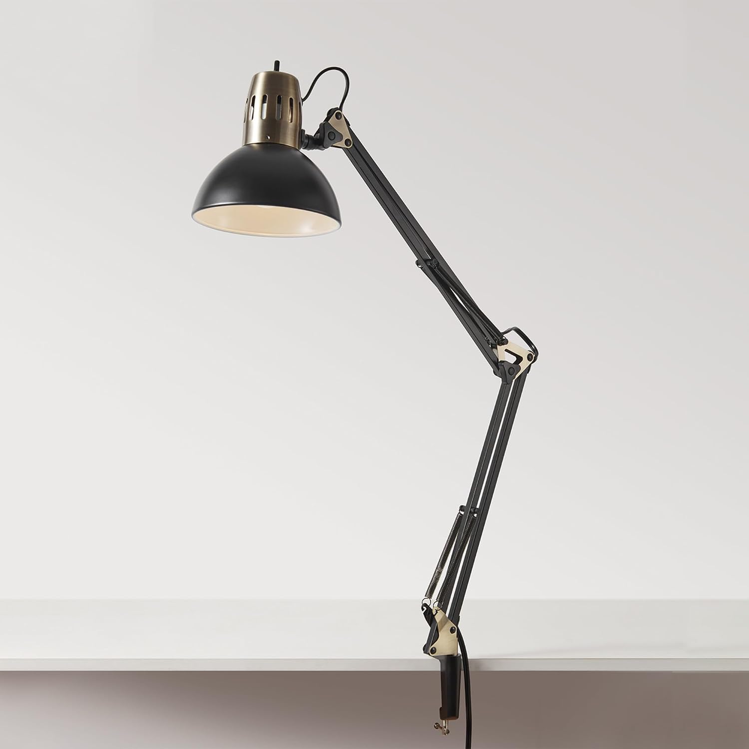 31.5' Multi-Joint Desk Lamp with Metal Clamp, Black, On/Off Rotary Switch on Shade, Partially Adjustable Swing Arm, Home Essentials, Reading Light, Office Décor