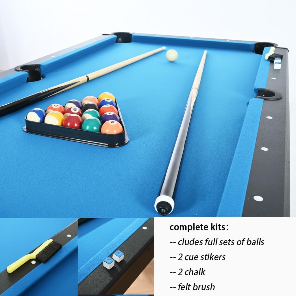 6 ft Foldable Pool Table with Steel Frame, Stable Billiard Tables with Safety Anti Collapse Locks, Heavy Duty Billiard Game Includes Full Set of Balls, 2 Cue Sticks, Chalk and Felt Brush