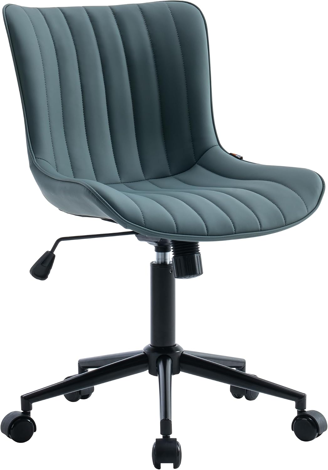 YOUNIKE Ergonomic Armless Office Chair Faux Leather Small Cute Desk Chair with 12° Rocking Back Adjustable Height Swivel Vanity Chair Compact Computer Rolling Task Chair for Small Spaces Greyish Green